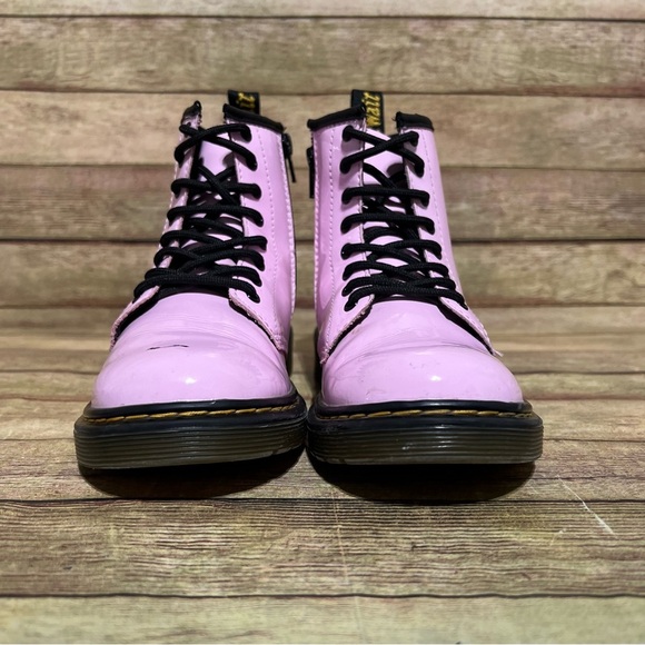 Dr. Martens Pink Patent Leather Lace Up Boots - Picture 4 of 9